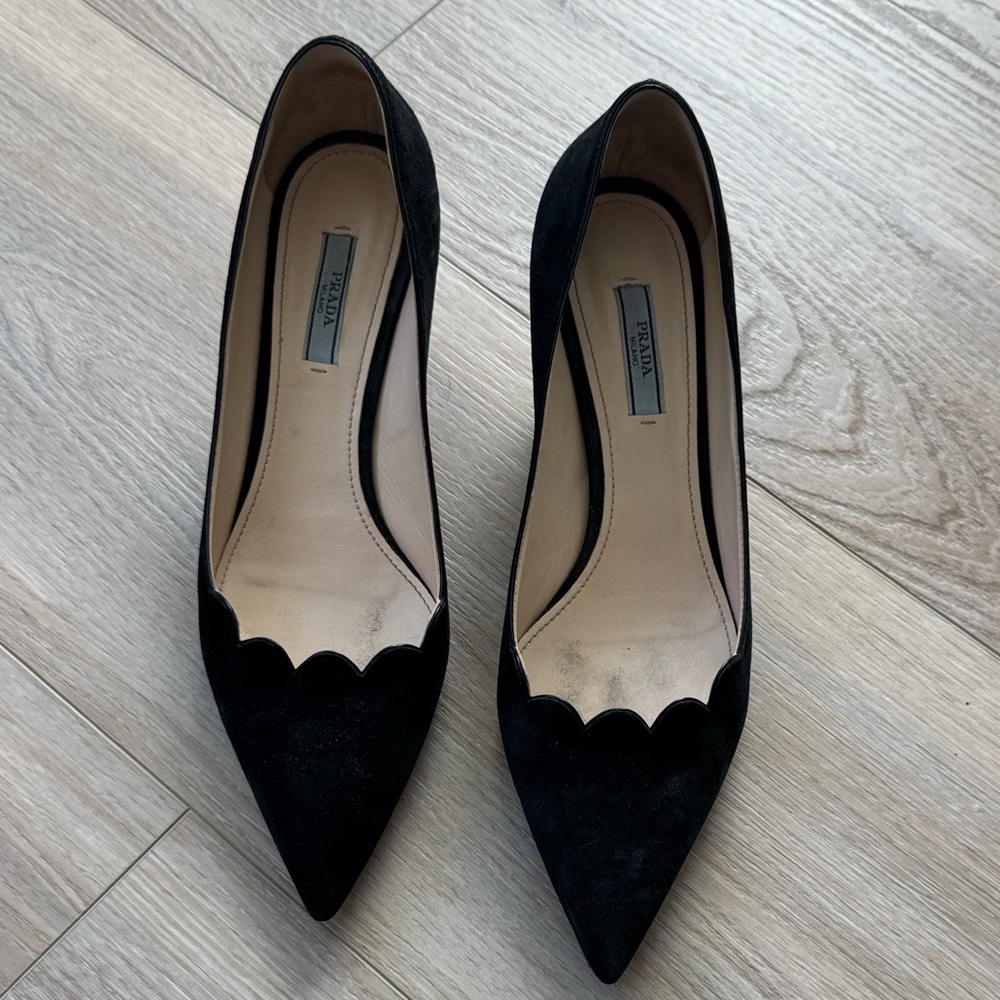 Prada Black Scalloped Heels